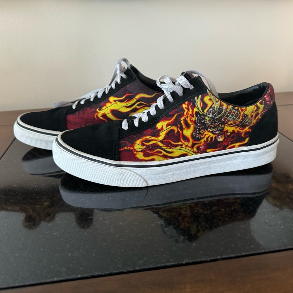 Vans Women's and men Old Skool Samurai Rising Canvas Suede Skate shoes Black